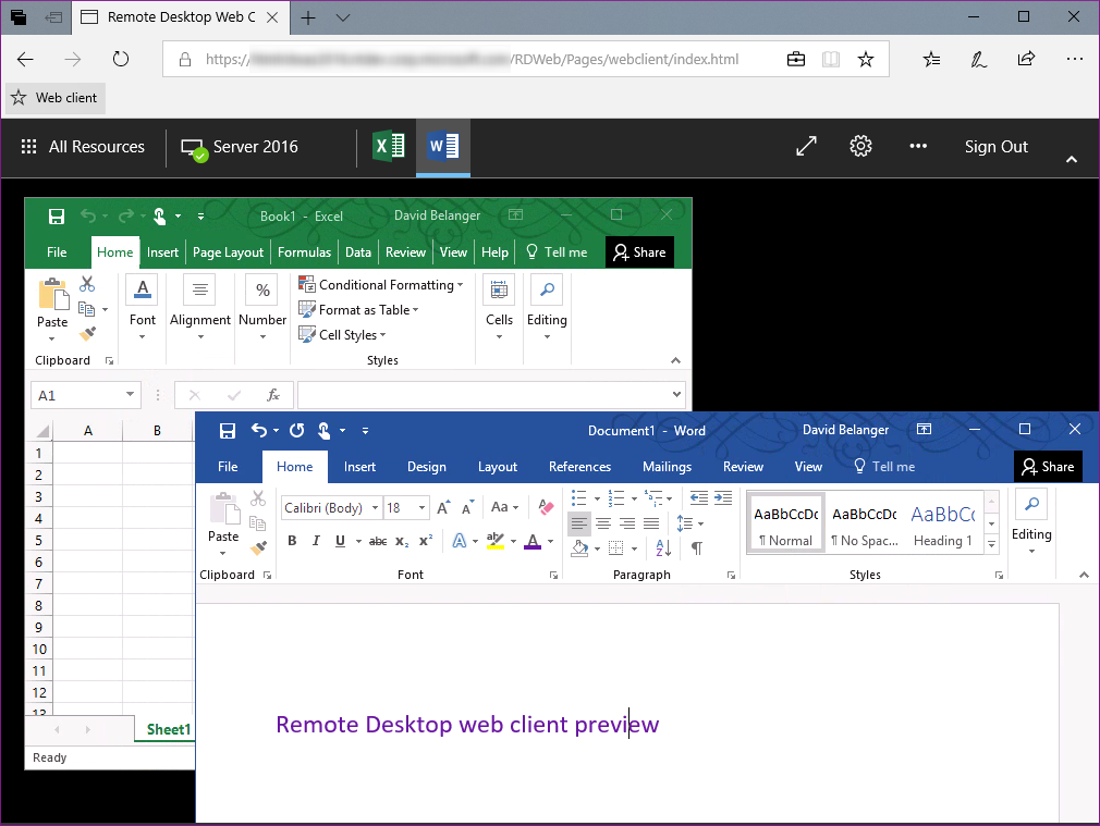Windows Server 2016 Remote Desktop HTML5 web client (Image Credit: Microsoft)