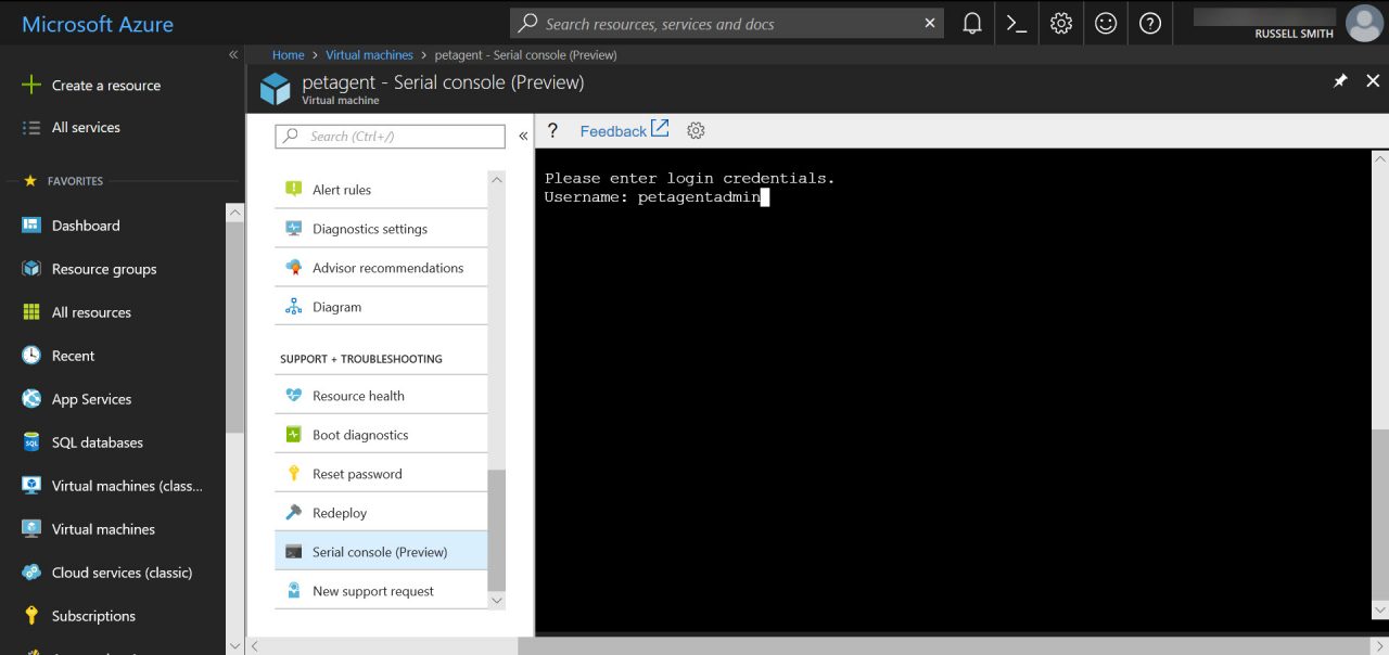 Connecting to Windows Server using the serial console preview in Microsoft Azure (Image Credit: Russell Smith)
