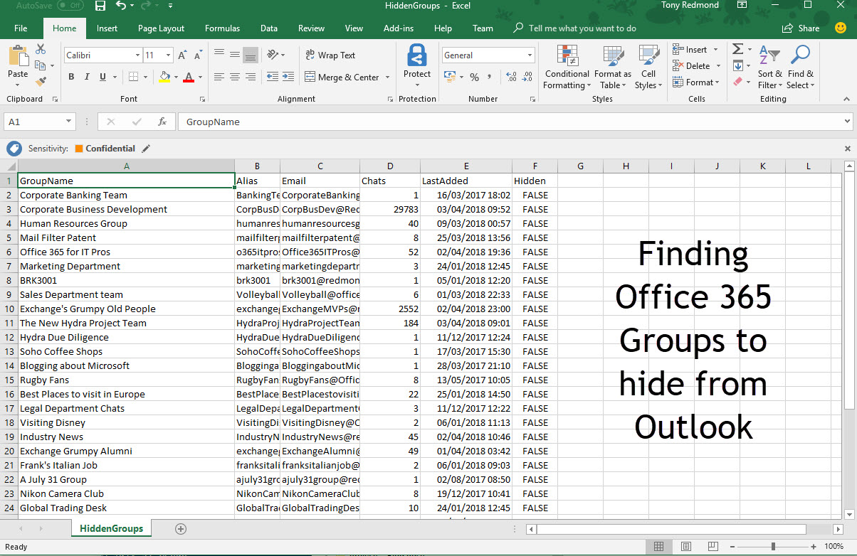 Excel with List of Office 365 Groups
