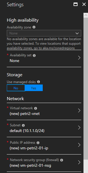 Settings of a new Azure virtual machine – part 1 [Image Credit: Aidan Finn]