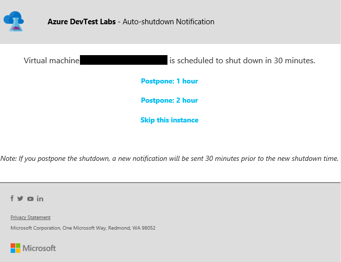 An email notification before an Azure virtual machine automatically shuts down [Image Credit: Aidan Finn]