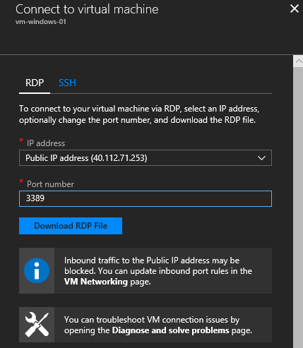 Connecting to a Windows virtual machine in the Azure Portal [Image Credit: Aidan Finn]