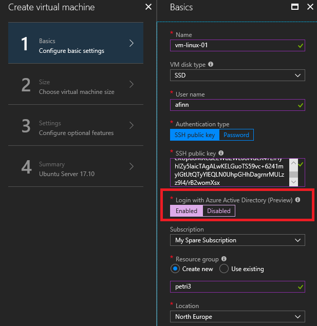 Enabling Azure AD authentication with an Azure Linux VM during setup [Image Credit: Aidan Finn]
