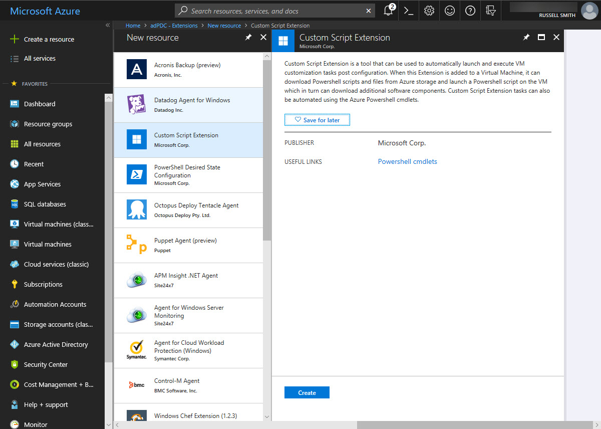 Add an extension to an Azure VM (Image Credit: Russell Smith)