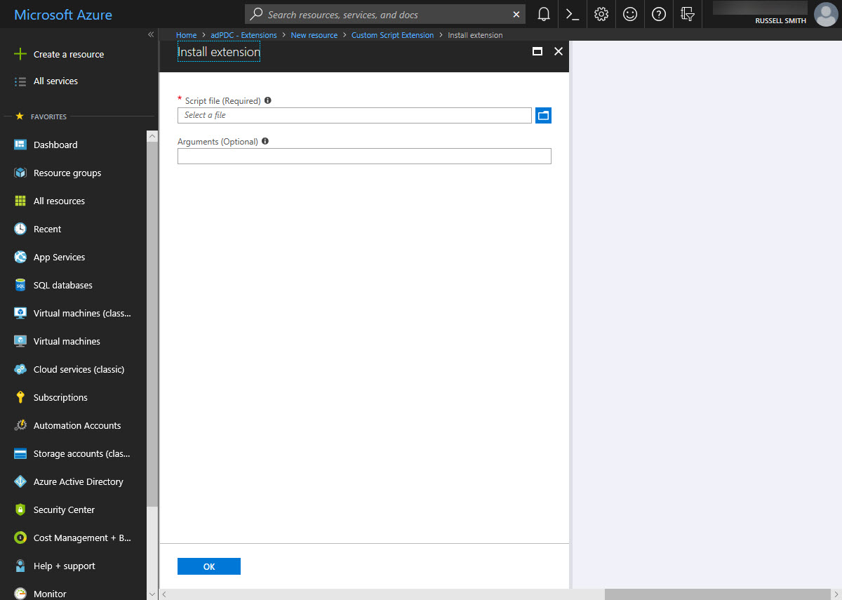 Add a custom script extension to an Azure VM (Image Credit: Russell Smith)