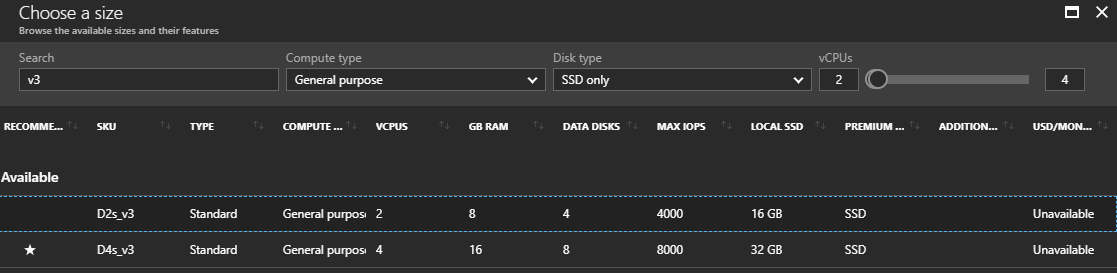 The new experience of selecting an Azure virtual machine series & size [Image Credit]