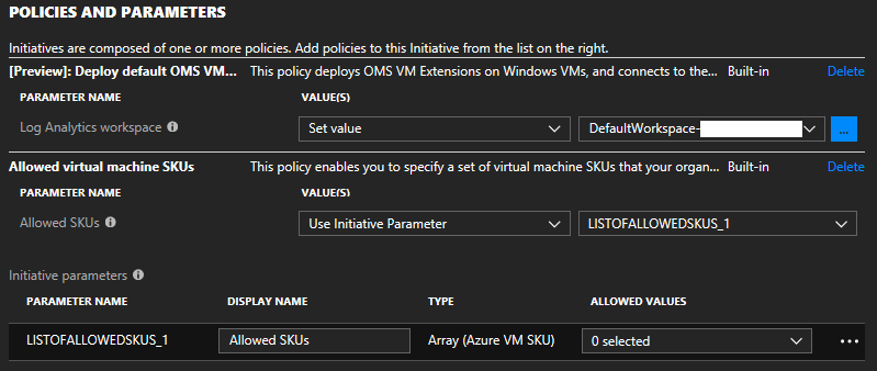 Configuring parameters in an Azure Policy initiative definition [Image Credit: Aidan Finn]