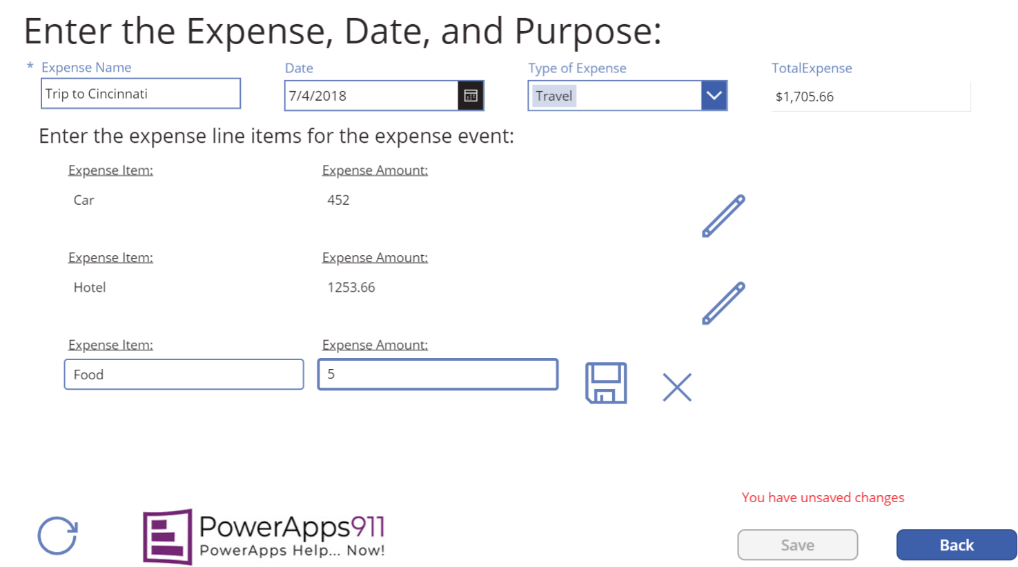 PowerApps Expense Report