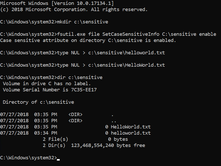 Enable NTFS case sensitivity support for the Windows Subsystem for Linux in Windows 10 (Image Credit: Russell Smith)