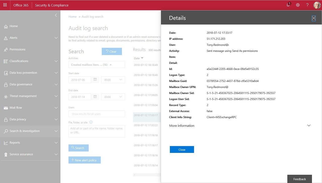 Office 365 Audit Search Mailbox