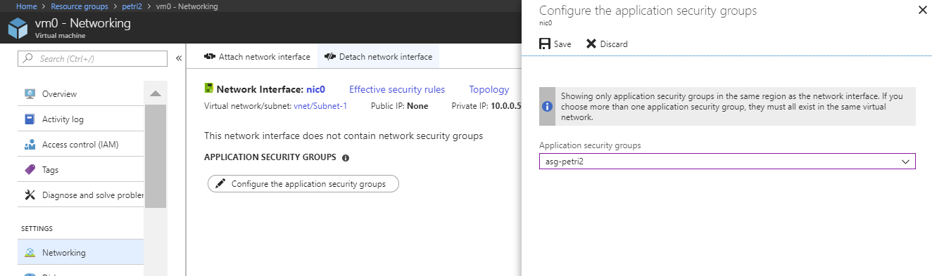 Associating a virtual machine’s NIC with an application security group [Image Credit: Aidan Finn]