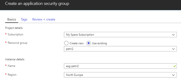 Creating a new application security group in the Azure Portal [Image Credit: Aidan Finn]