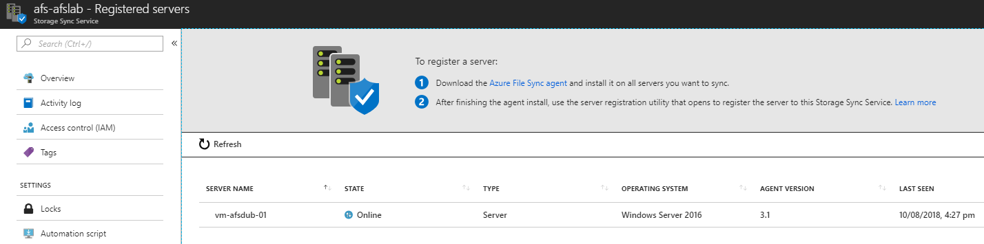 The registered file server appears in Azure [Image Credit: Aidan Finn]