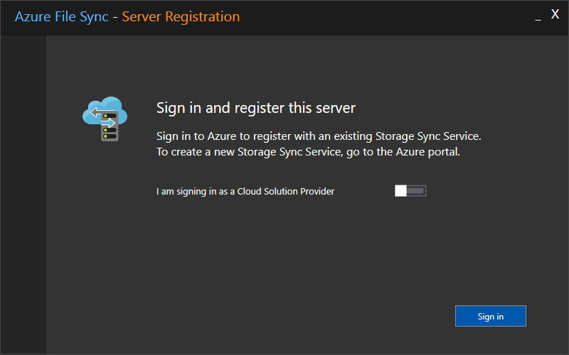 Sign in to register Azure File Sync agent [Image Credit: Aidan Finn]