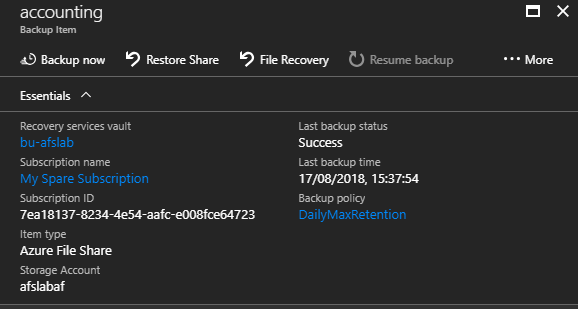 Starting a restore for an Azure File Sync share in Manage Backups [Image Credit: Aidan Finn]
