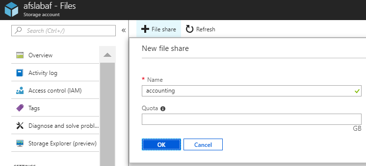 Creating an Azure Files share [Image Credit: Aidan Finn]