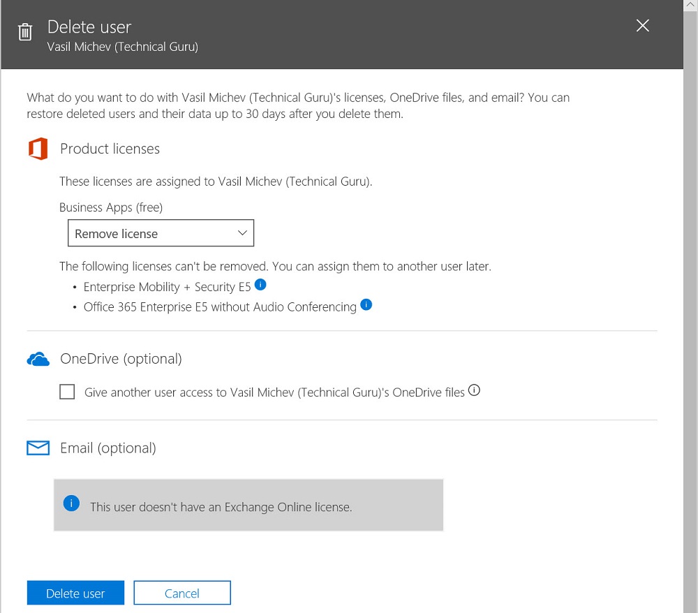 Prepare delete Office 365 User