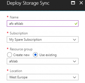Deploying the Azure Files Sync storage sync resource [Image Credit: Aidan Finn]