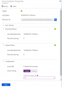 Enabling cloud-tiering in an Azure File Sync server endpoint [Image Credit: Aidan Finn]