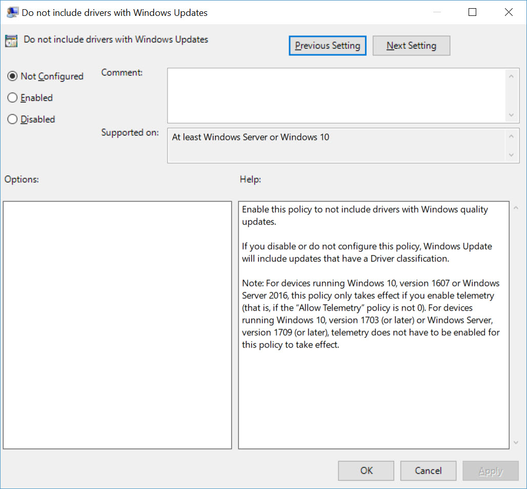 Set 'Do not include drivers with Windows Updates' in Group Policy (Image Credit: Russell Smith)