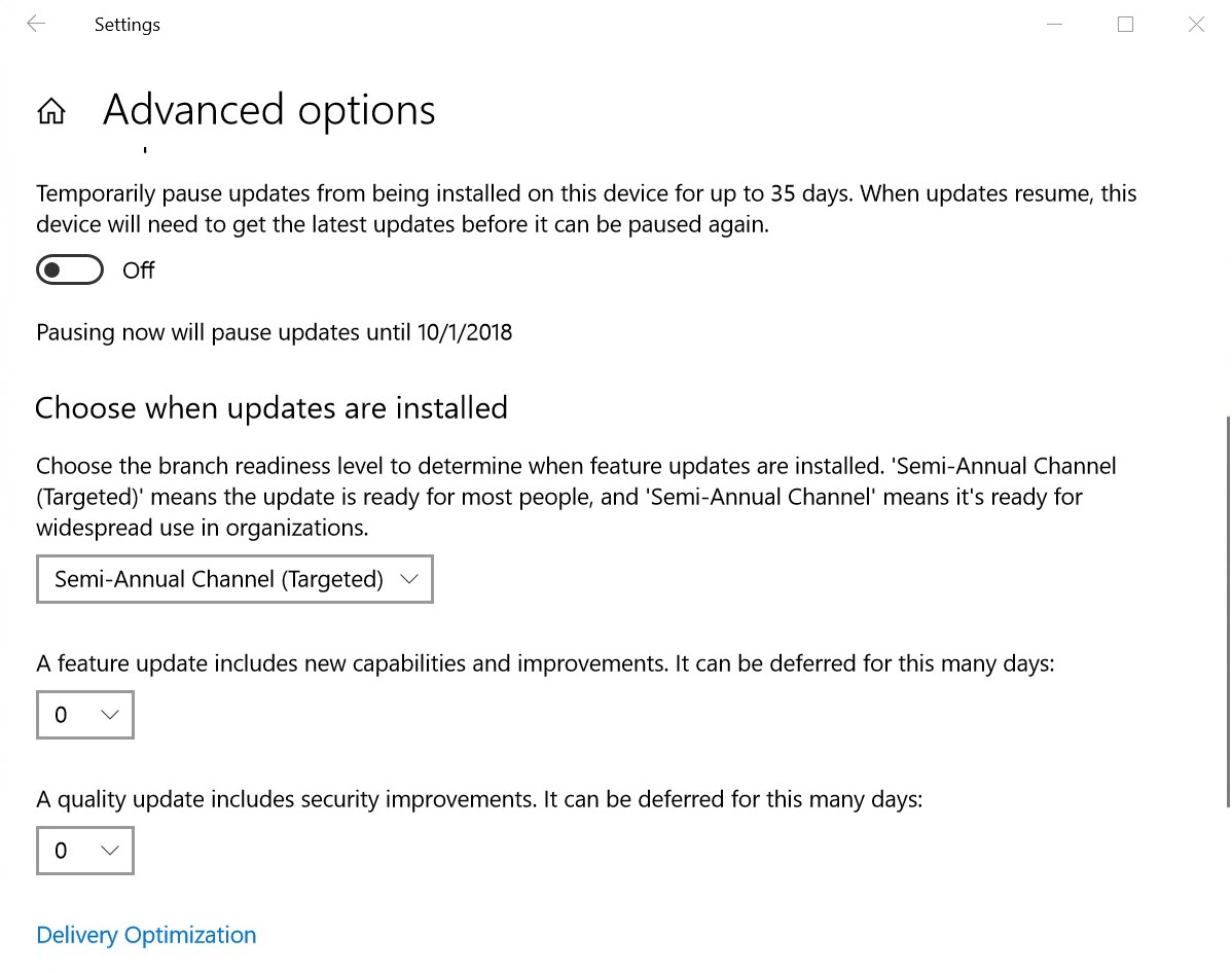 Defer Windows 10 feature updates in the Settings app (Image Credit: Russell Smith)