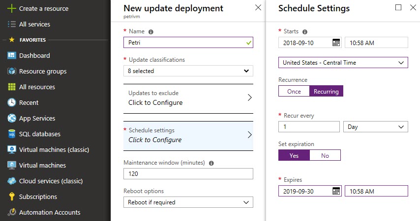 Create a deployment schedule in Azure Update Management (Image Credit: Russell Smith)