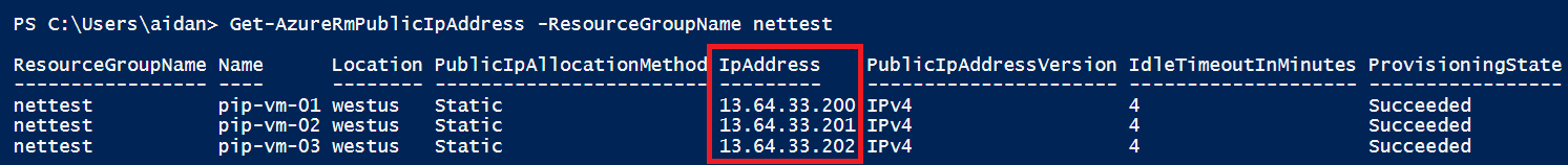 A sequence of 3 pre-known public IP addresses in Azure [Image Credit: Aidan Finn]