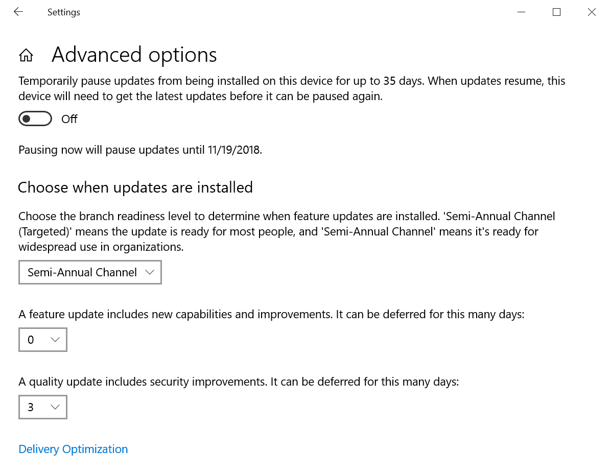 Windows Update for Business in the Windows 10 Settings app (Image Credit: Russell Smith)