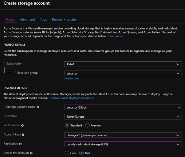 Creating an Azure GPv2 storage account [Image Credit: Aidan Finn]