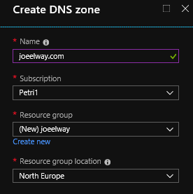 Creating a DNS hosting resource in Azure [Image Credit: Aidan Finn]