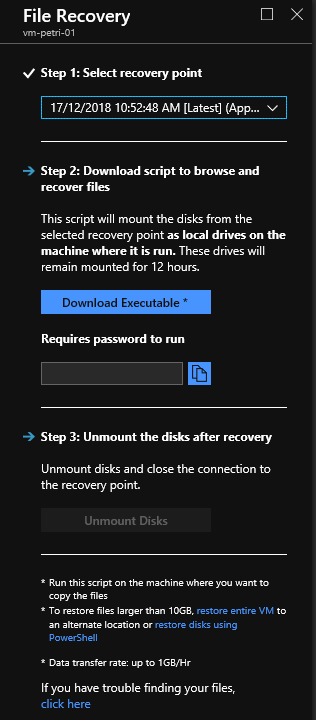 Recover files from an Azure virtual machine backup [Image Credit: Aidan Finn]