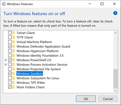 Enable Windows Sandbox in Windows 10 build 18305 (Image Credit: Microsoft)