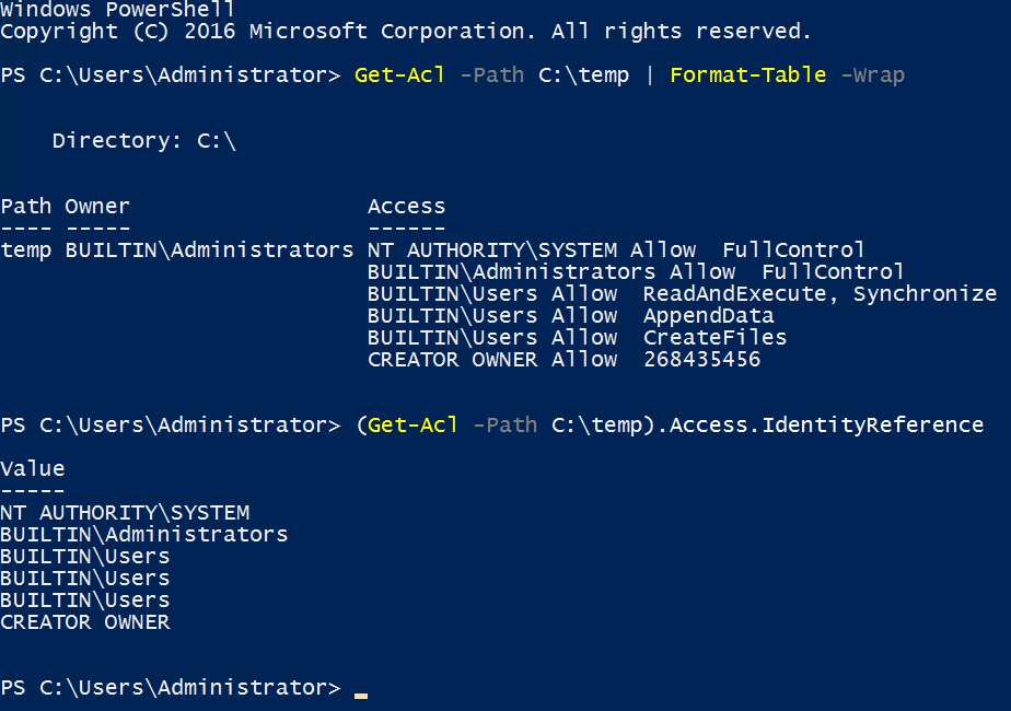 Use PowerShell to get NTFS file permissions (Image Credit: Russell Smith)