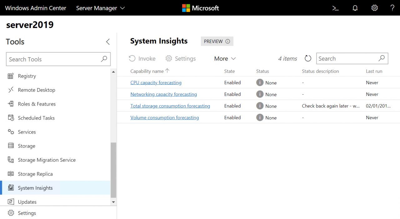 Windows Server 2019 System Insights (Image Credit: Russell Smith)