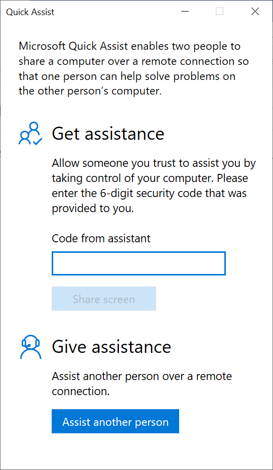 Windows 10 Quick Assist (Image Credit: Russell Smith)