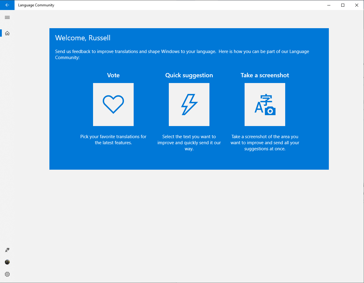 Windows 10 Language Community app (Image Credit: Russell Smith)