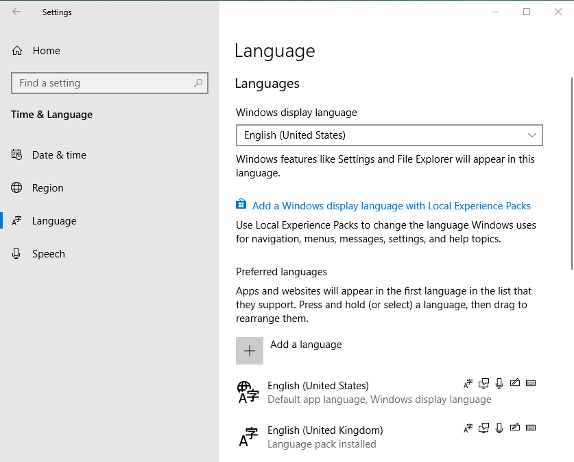 Installing Language Experience Packs in Windows 10 (Image Credit: Russell Smith)