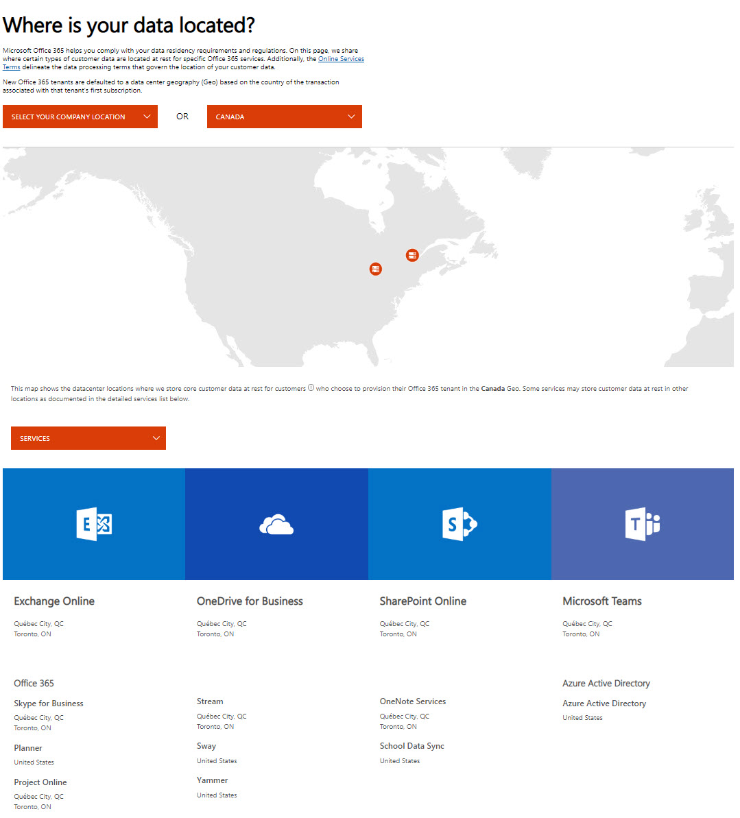 Office 365 services for Canada