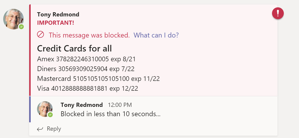 DLP blocks a Teams message