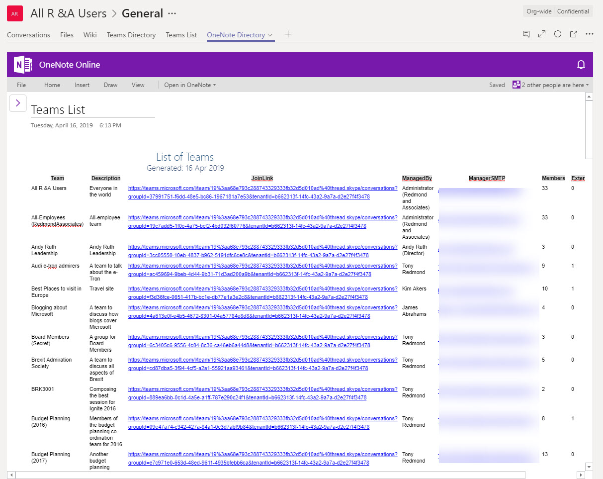 Teams Directory OneNote