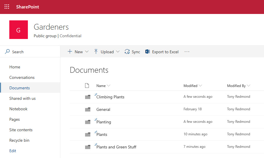 Several SharePoint folders for the one channel