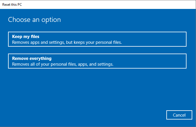 Choose to reset or refresh Windows 10