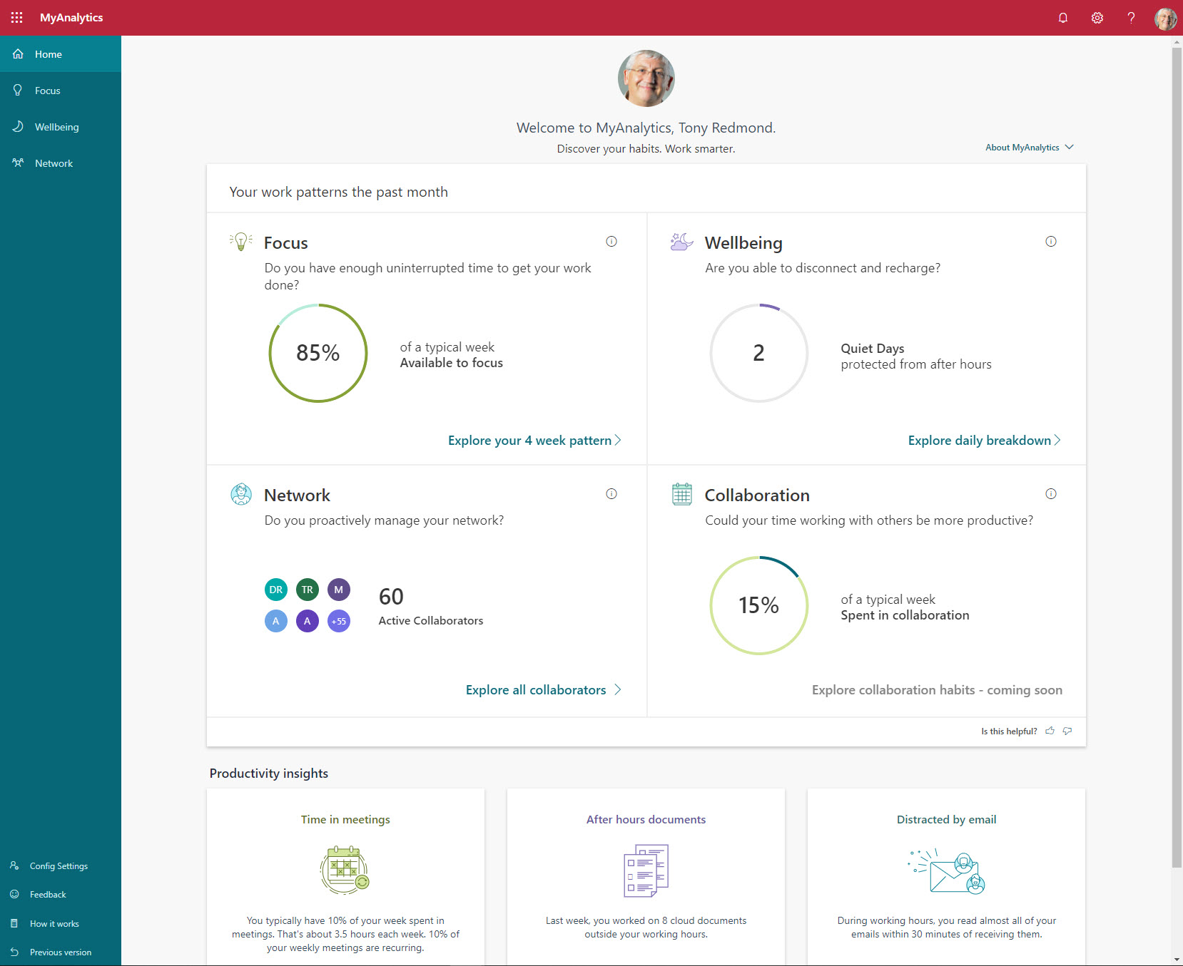 The new MyAnalytics dashboard