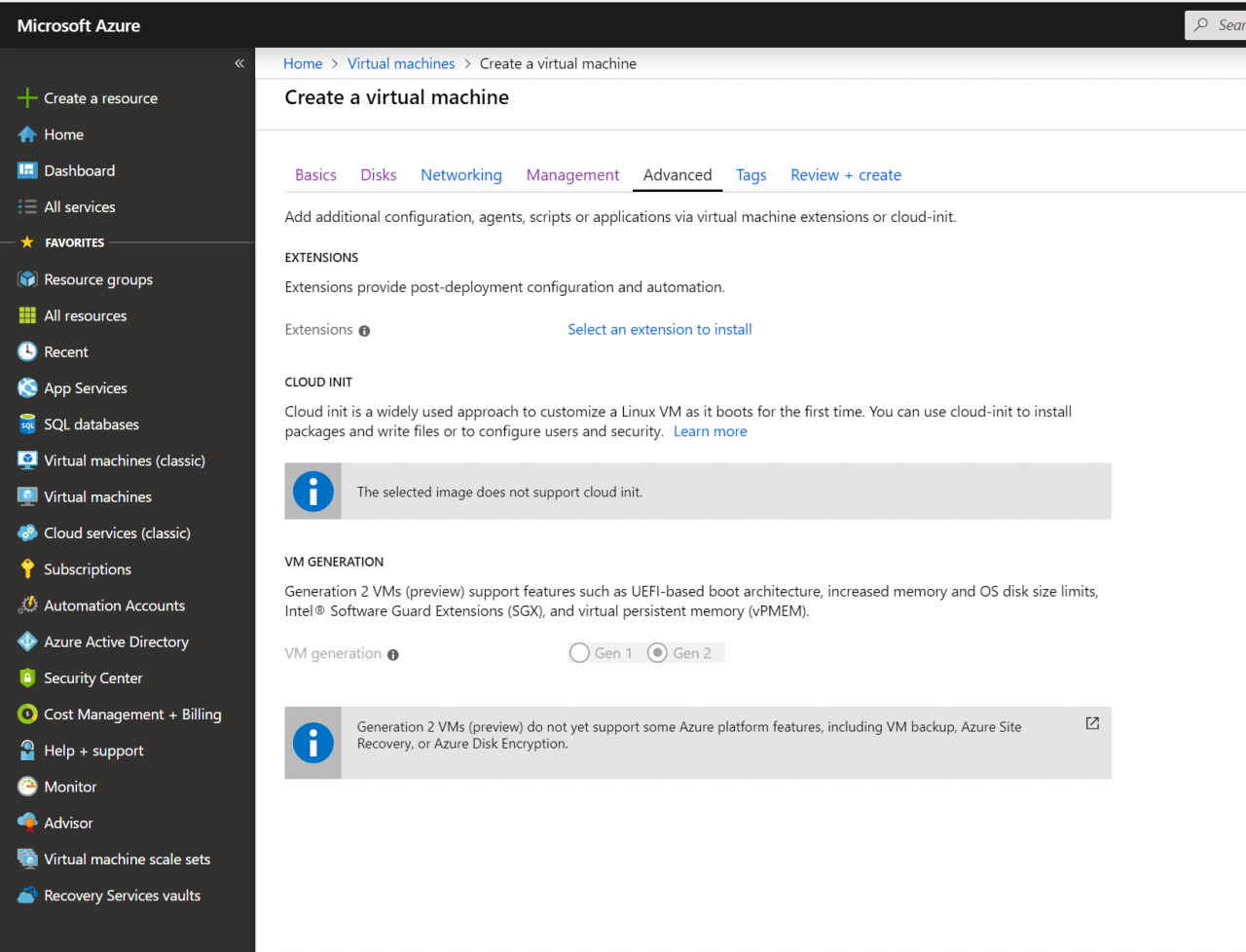 Gen 2 Virtual Machines Preview in Microsoft Azure (Image Credit: Russell Smith)