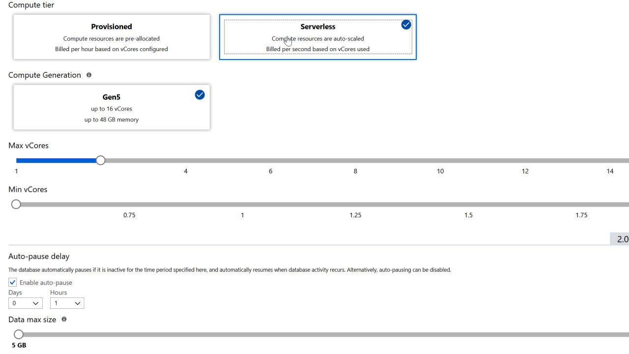 Configuring SQL Serverless