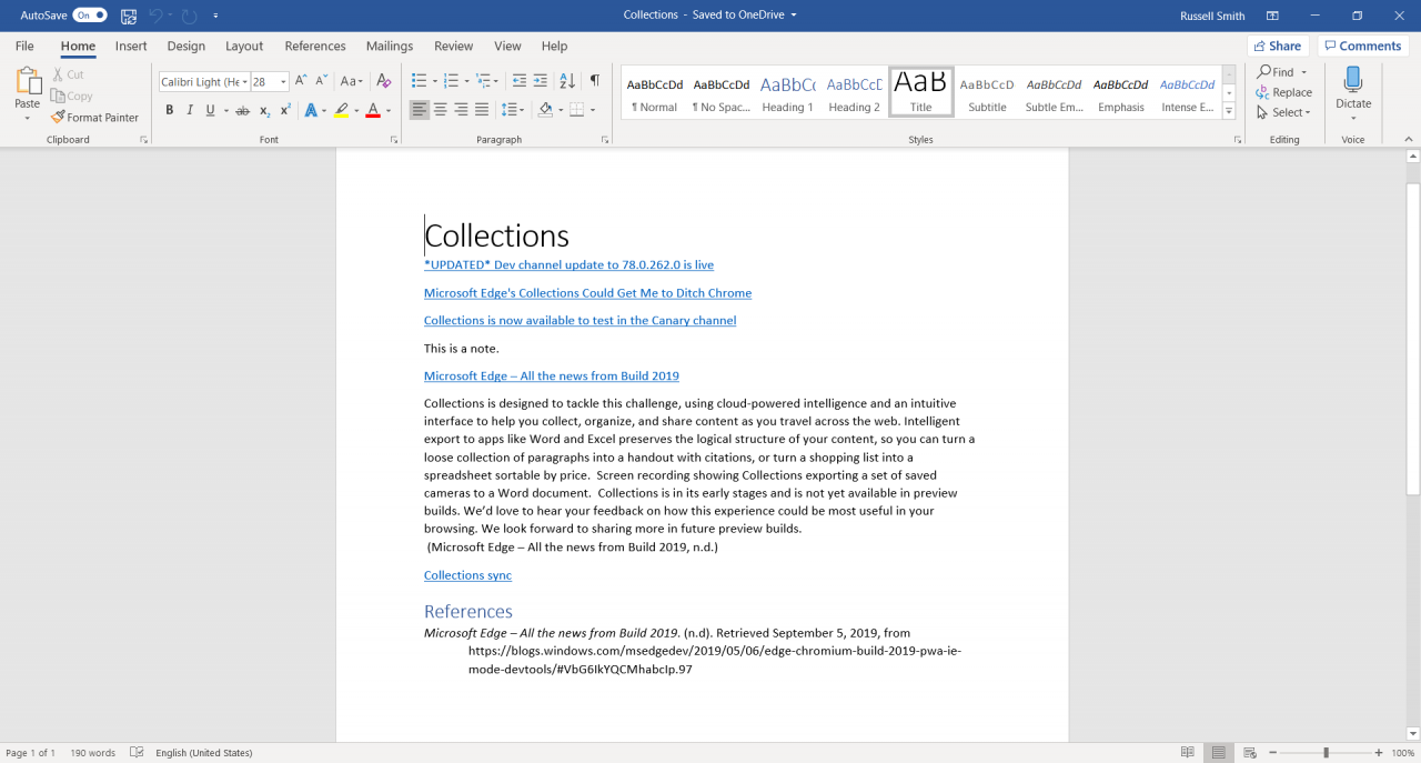 Gather Research in a Structured Format with Microsoft Edge Collections (Image Credit: Russell Smith)