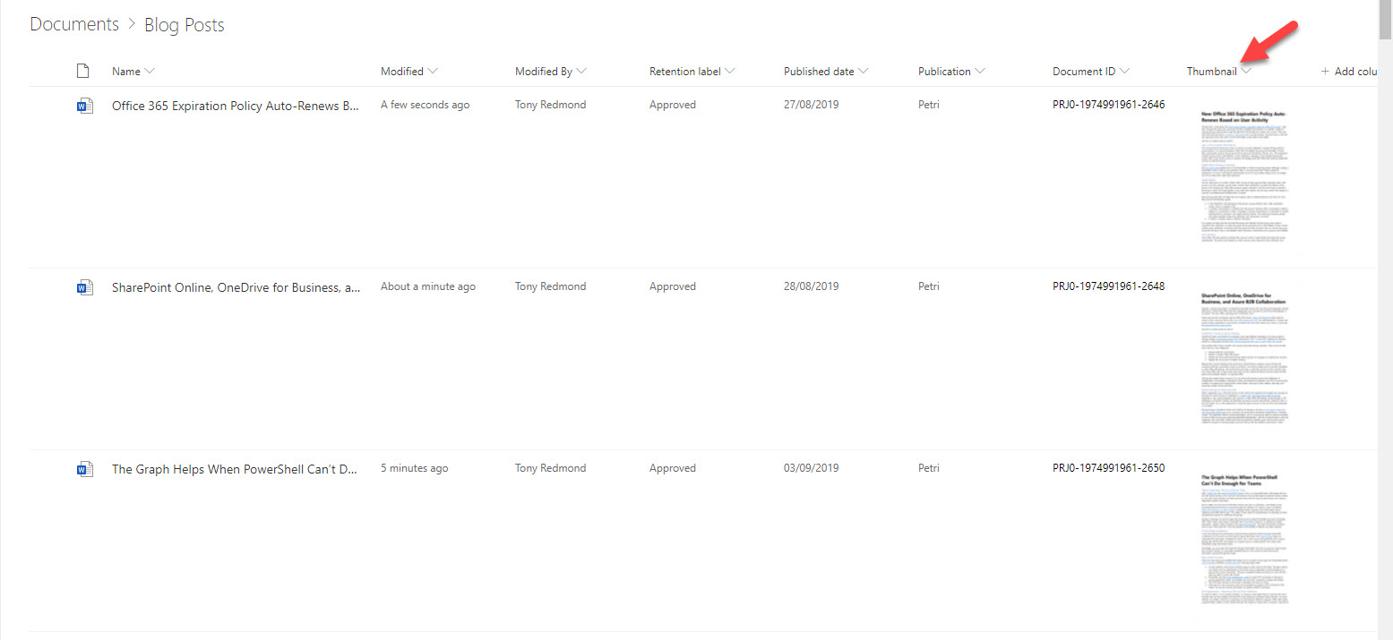 SharePoint Online Document Thumbnails