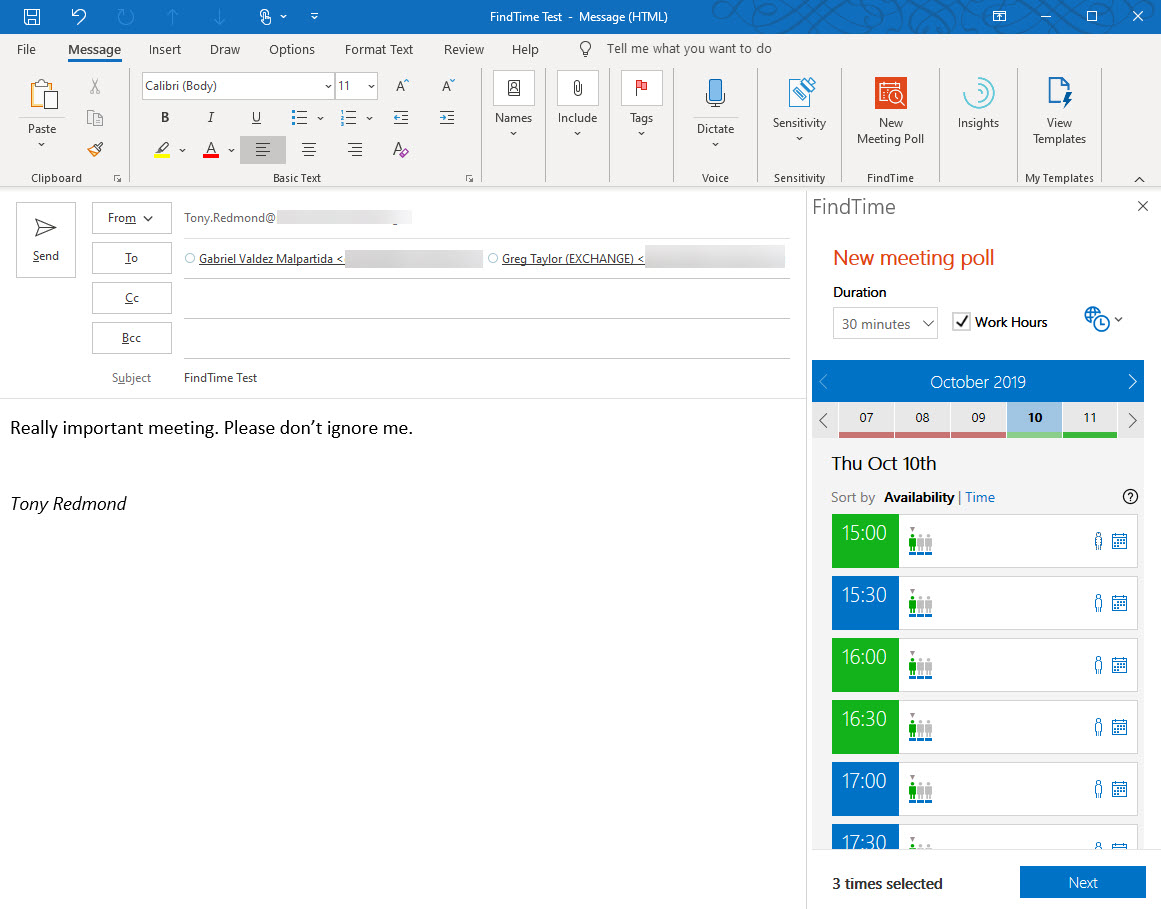 Create FindTime meeting with Outlook
