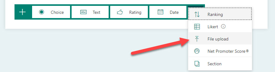 The File upload option for a forms question 