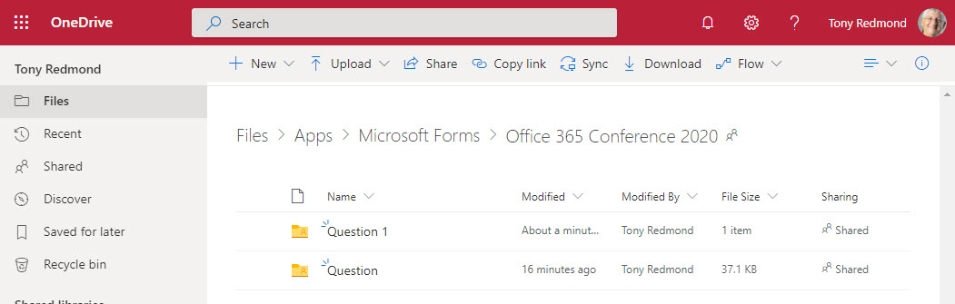 Files uploaded for Forms questions in OneDrive for Business